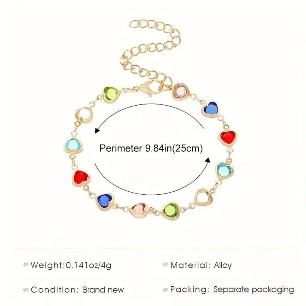 NEW Colorful 3D Heart Link Bracelet Disc Shipping - Picture 2 of 2